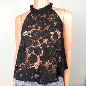 Free People black floral lace Halter high neck Top size XS extra small $88 NEW